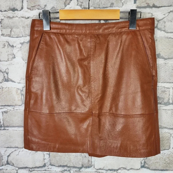 Vintage Mexx Leather Mini Skirt Tawny Brown Lined Size 4 - Picture 6 of 14